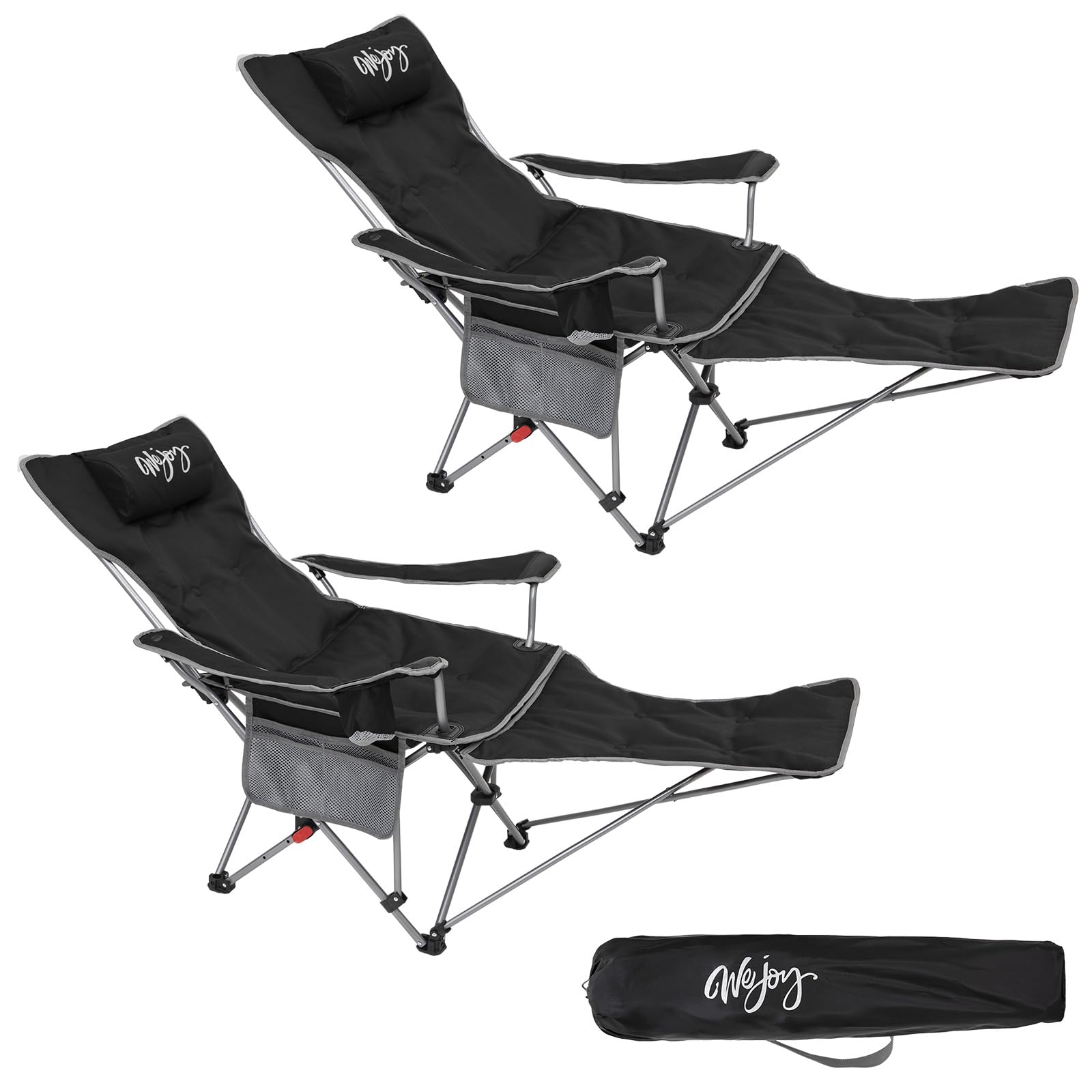#WEJOY Camping Chairs Folding Recliner Chair Adjustable with Detachable Footrest Headrest Cup Holder Lightweight Portable Reclining Camp Chair Fold Up Chair for Outdoor Beach Garden, Cyan Set of 2