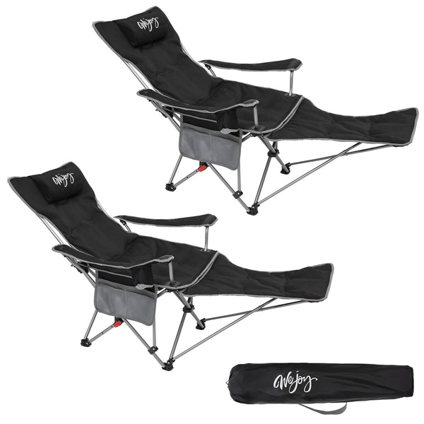 #WEJOY Camping Chairs Folding Recliner Chair Adjustable with Detachable Footrest Headrest Cup Holder Lightweight Portable Reclining Camp Chair Fold Up Chair for Outdoor Beach Garden, Cyan Set of 2