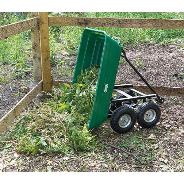 Draper 22x96x51cm Garden Tipper Cart - Heavy Duty Gardening Trolley with Handle For Home and Professional Use, Green