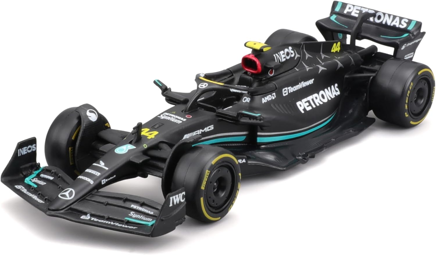 Bburago Formula 1 F1 MB W14 2023 (Hamilton) Race Car - 1:43 Scale - Incredibly Detailed Die-Cast Replica Collectible Model Vehicle, Black