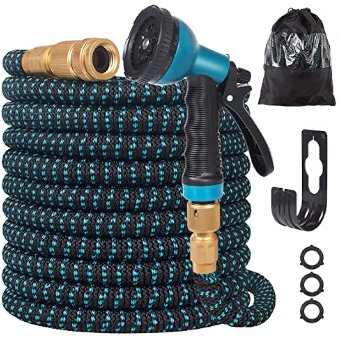 Expandable Garden Hose 100ft - Expanding Water Hose with 10 Function Nozzle, 4 Layer Latex and 3/4'' Solid Brass Fitting, Easy Storage Garden Water Hose
