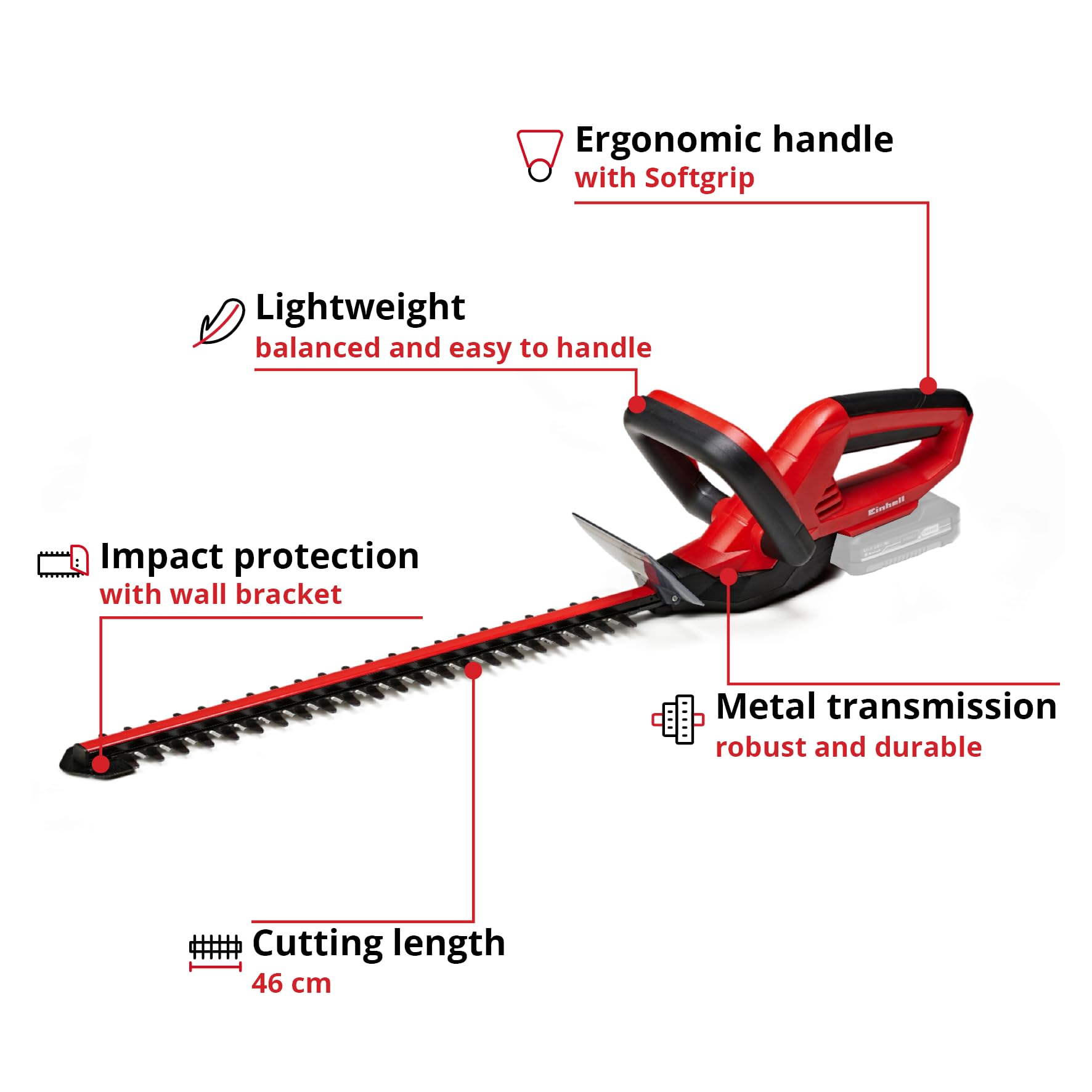Einhell Power X-Change 18V Cordless Hedge Trimmer - 46cm (18 Inch) Cutting Length, Laser-Cut Diamond-Ground Steel Blades - GE-CH 1846 Li Electric