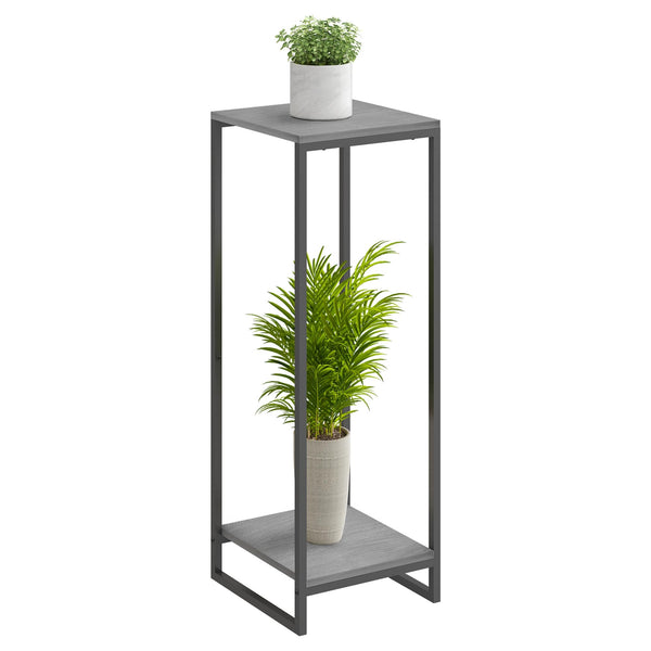 JEPRECO 34" Tall Plant Stand Indoor, 2-Tier Modern Plant Shelf, Corner Flower Pot Holder Organizer for Living Room Balcony Patio Garden (Oak Grey)