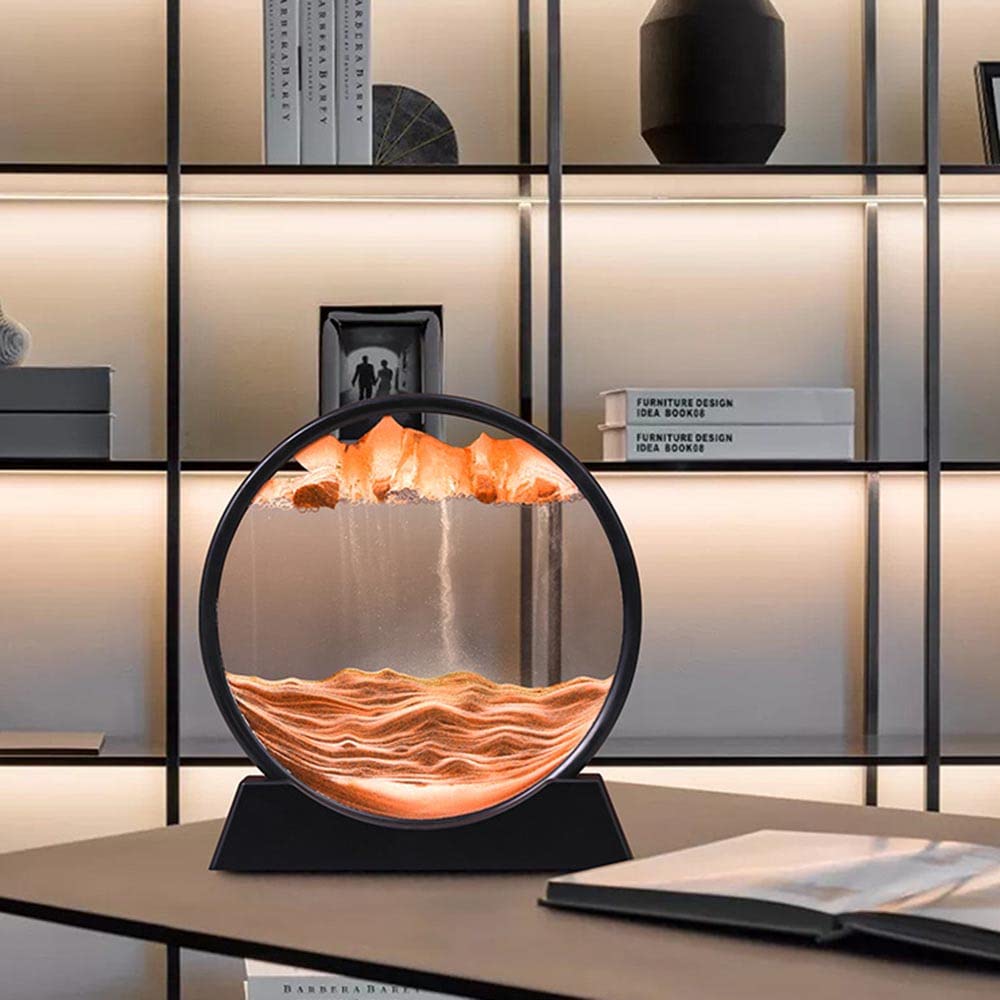 Arthink Moving Sand Art Picture,Liquid Motion 3D Sea Sandscape in Motion Display, Flowing Sand Frame Desktop Art Bookshelves Home Office Decoration(12 inch, Green)