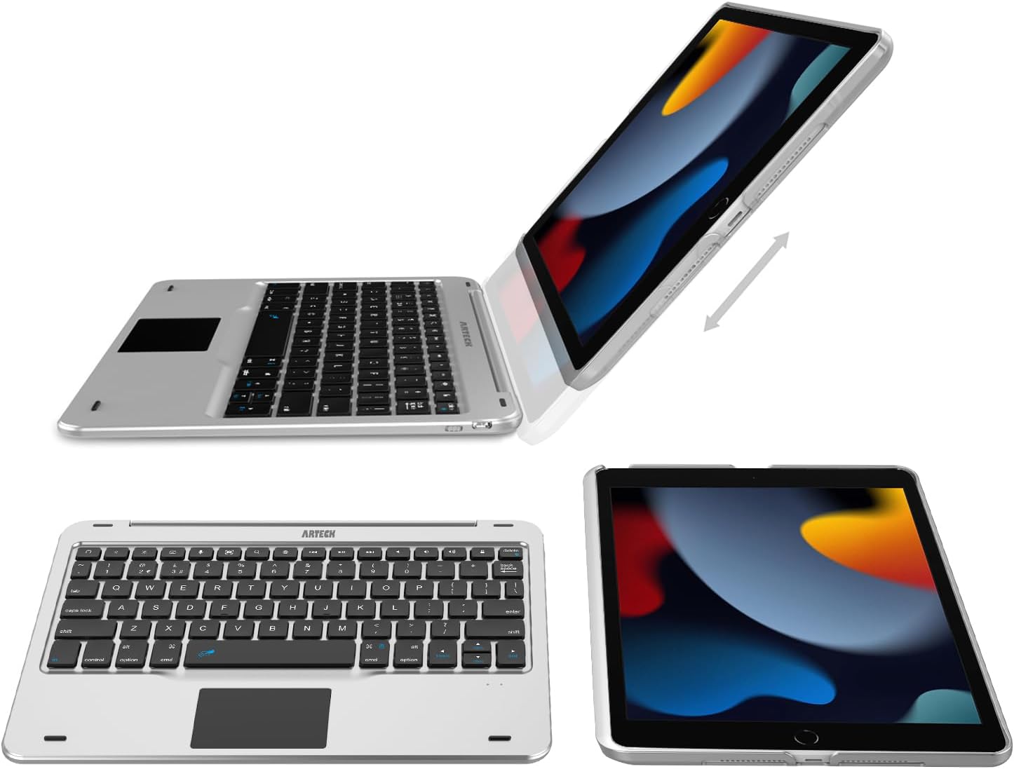 Arteck Keyboard Case with Track Pad for iPad 9th Gen 10.2-inch 2021, Bluetooth Keyboard with Folio Full Protection Case and Touch Pad for Apple 10.2-inch Pad 9 Pad 8, 7 with Swivel Rotating