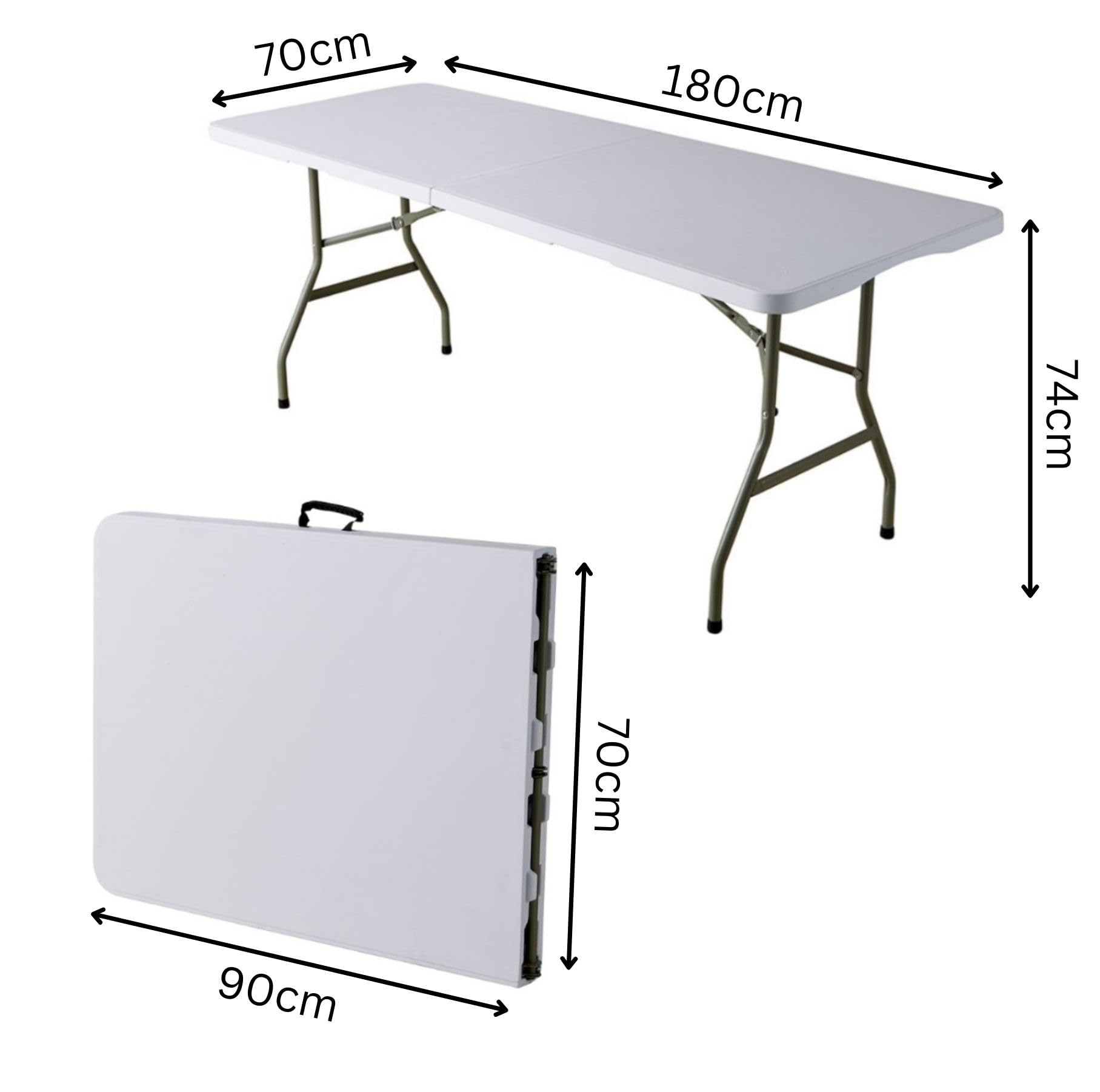Home Source 6ft Folding Trestle White with Carry Handle Heavy Duty Table for Camping Catering BBQ Picnic Party