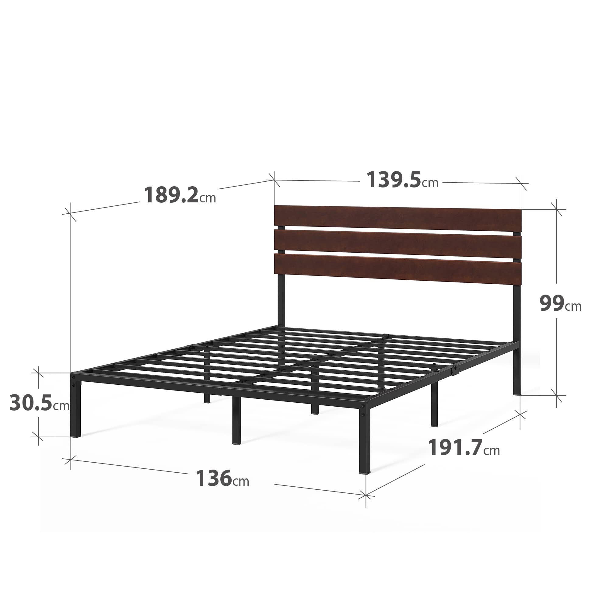Zinus Figari Double Bed frame - Bed 135x190 cm - 31 cm Height with Underbed storage - Sustainable Bamboo and Metal Platform Bed frame with Slatted Headboard - Brown and Black
