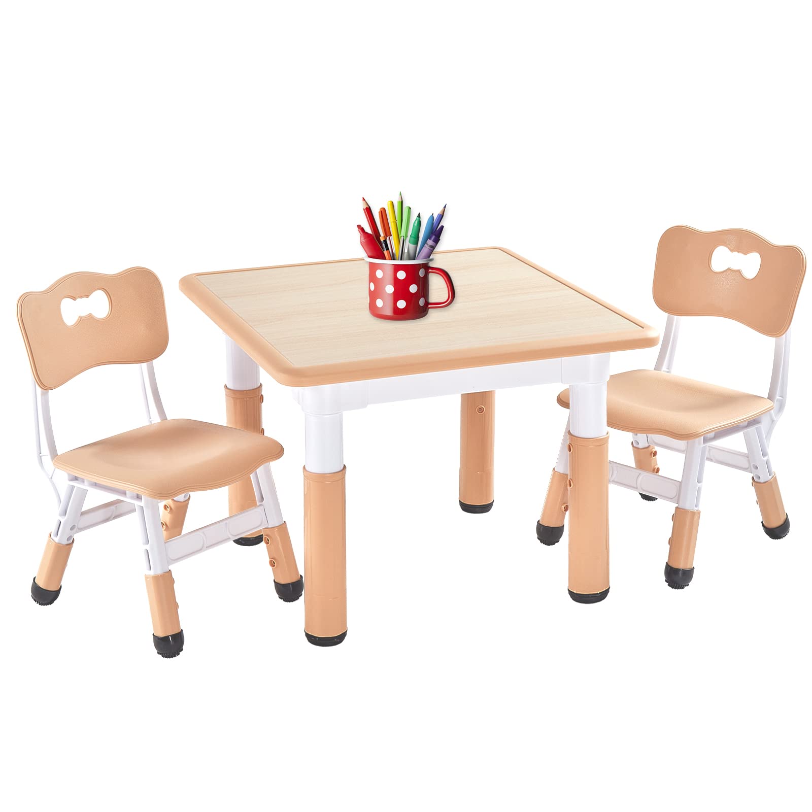FUNLIO Kids Table and Chair Set, Height Adjustable Toddler Table and Chair Set for Ages 3-8, Easy to Wipe Arts & Crafts Table with 2 Chairs for