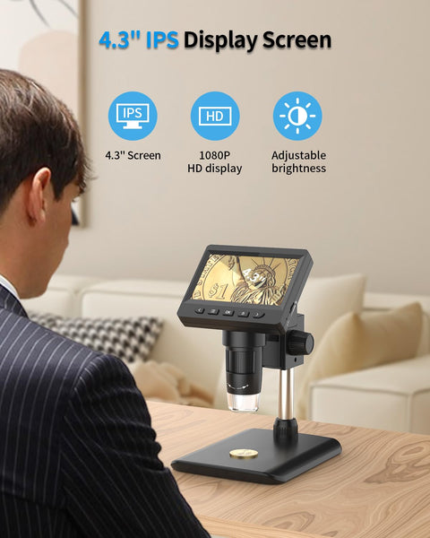 Coin Microscope-LCD Digital Microscope 500X, 1080P Coin Magnifier for Error Coins with 8 Adjustable LED Lights, PC View, Compatible with MacOS Windows-Black