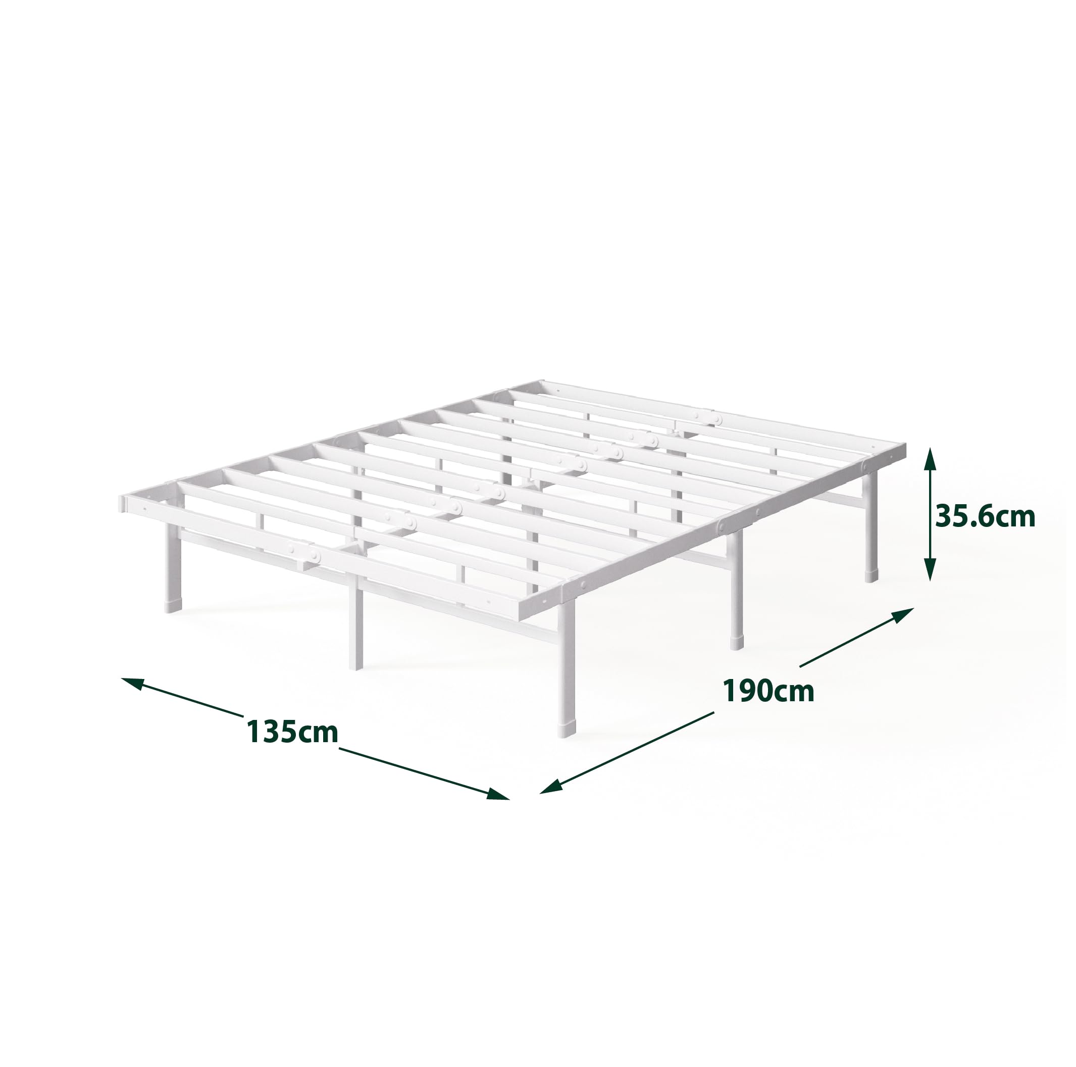 ZINUS Justin Double Bed frame - Bed 135x190 cm - 36cm Height - Metal bed frame with Underbed storage and steel slat support - Black