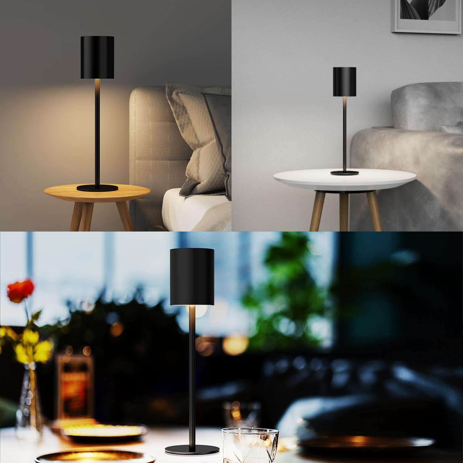 Aomeya Touch Control Table Lamp, 3-Way Dimmable Bedside Lamps Nightstand Lamps with Flaxen Fabric Shade for Bedroom Living Room,LED Bulb Included (Grey-1Pcs) (battery-1Pcs)