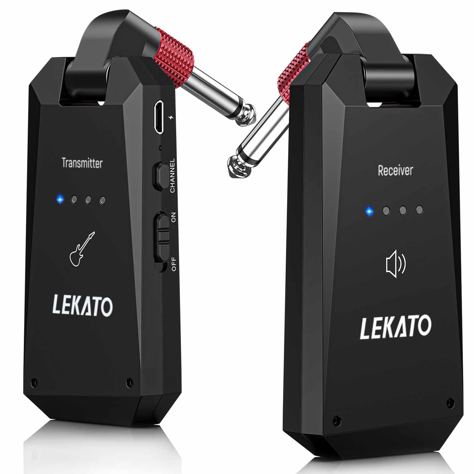 LEKATO Wireless Guitar System,Bass Wireless Transmitter Receiver, Rechargeable Digital Instrument System Cordless Electric Guitar Cable Bass Jack Lead For Guitars Bass (WS80)