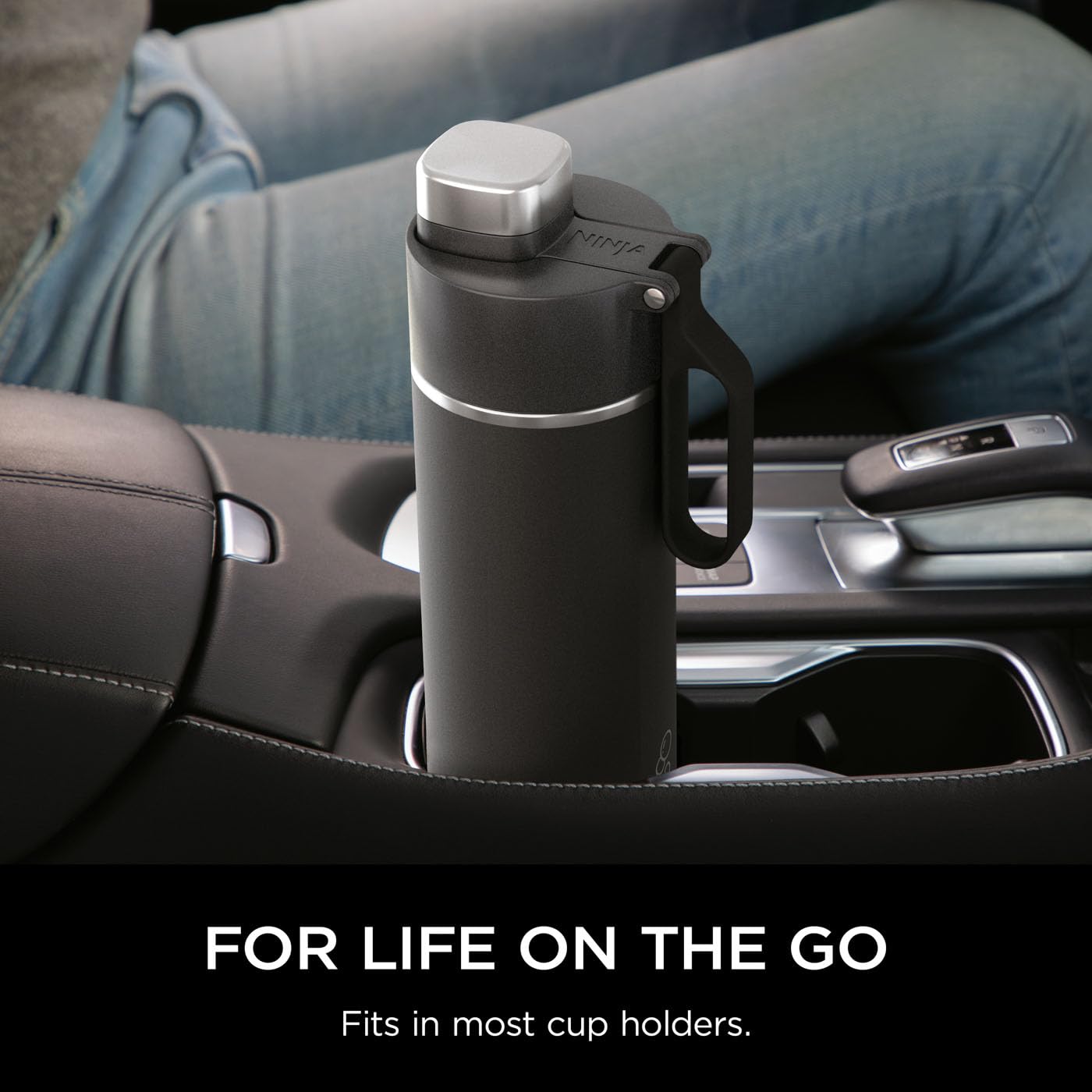 Ninja Thirsti Water Bottle and Flask 709 ML With Leak-Proof Lid, Designed For Carbonated, Hot & Cold Drinks, Ideal For Travel & Sports, Triple Insulated, Stainless Steel Bottle, Black, DW2401EUUKBK