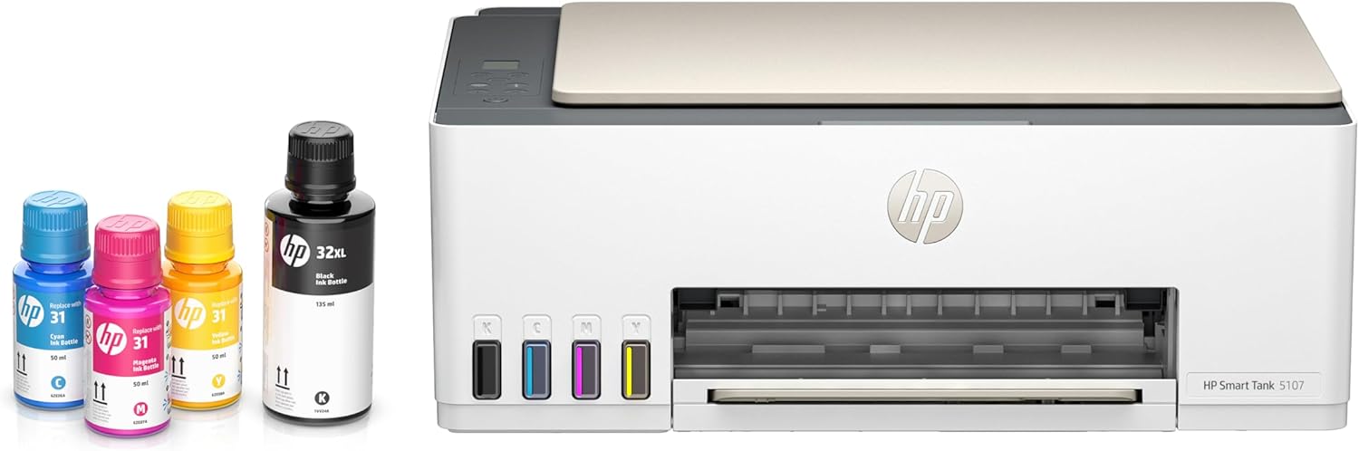 HP Smart Tank 5107 All in One Printer | Perfect for Home | Colour | Wireless | Print, Scan, Copy | Refillable | Includes up to 3 Years of Ink | Smart Buttons | Easy Setup | Reliable Wi-Fi