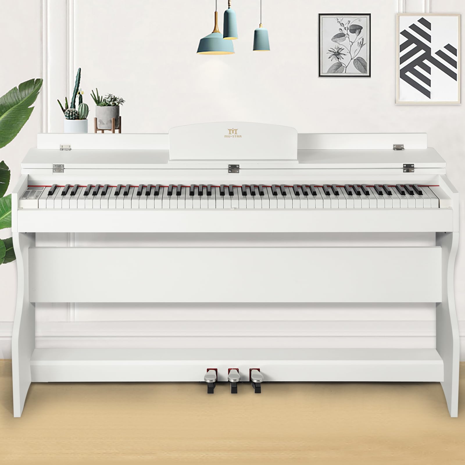 MUSTAR Digital Piano 88 Weighted Keys, Full Size 88 Key Piano Keyboard Semi Weighted, Home Electric Piano with Furniture Stand and Triple Pedal, Music Stand, USB MIDI, White