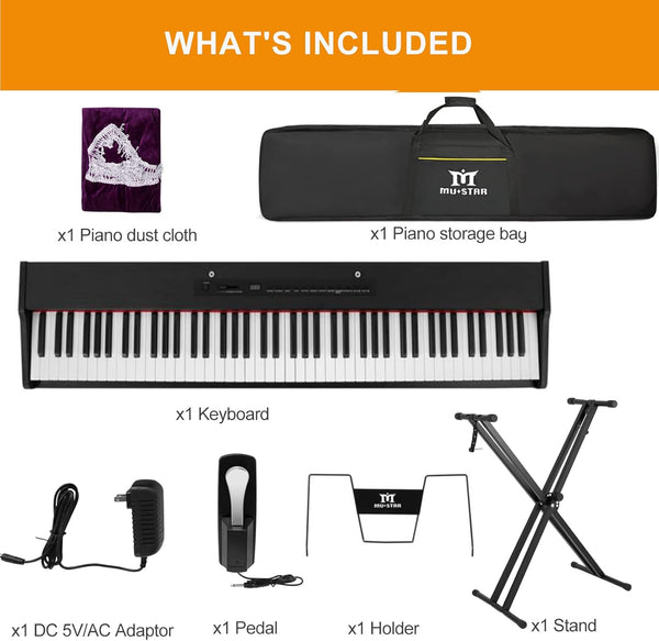 MUSTAR Digital Piano 88 Weighted Keys Hammer Action, Full Size 88 Key Piano Keyboard Weighted, Electric Keyboard Piano with Bluetooth Connection, Portable Case, Sustain Pedal, White