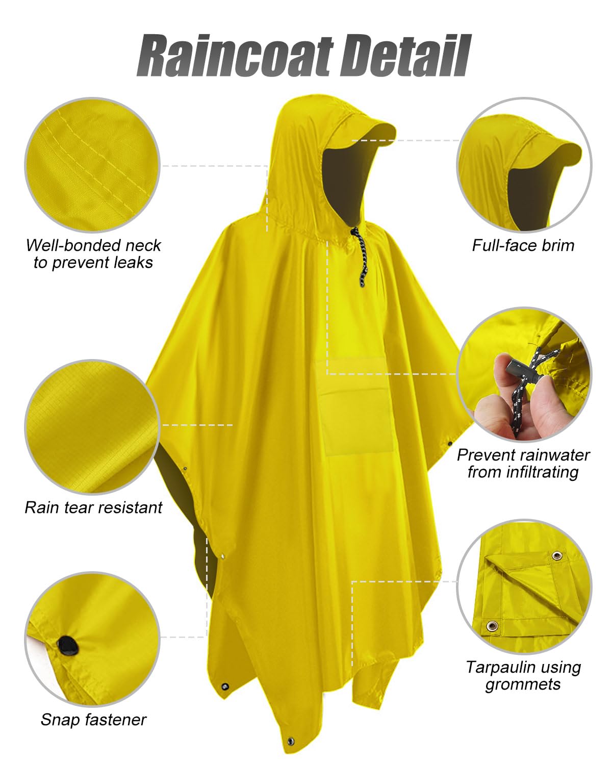 Victoper Waterproof Poncho Adult, Reusable Rain Poncho Adult Waterproof Poncho Waterproof Adult Lightweight Waterproof Raincoat for Outdoor Hiking Camping Cycling Traveling
