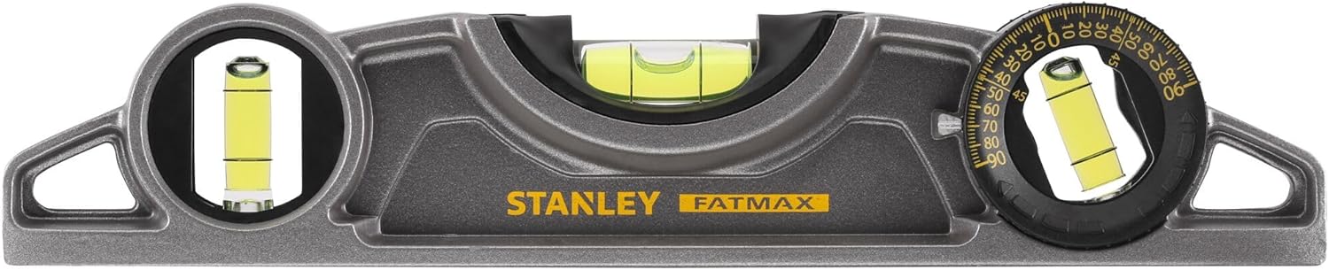 STANLEY Torpedo Level Heavy Duty Aluminium Body and Magnetic Base Including 3 Reversible Vials 0-43-609, Grey/White, 25cm