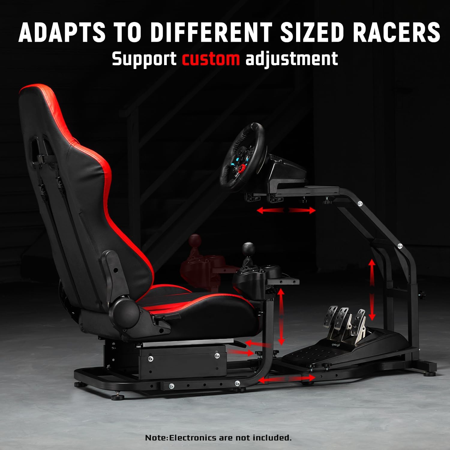 Dardoo Adjustable Gaming Racing Simulator Cockpit with Red Seat Fits for Logitech G29 G920 G923,Thrustmaster T300,Steering Wheel Stand, Not Including Steering Wheel, Pedal and Handbrake