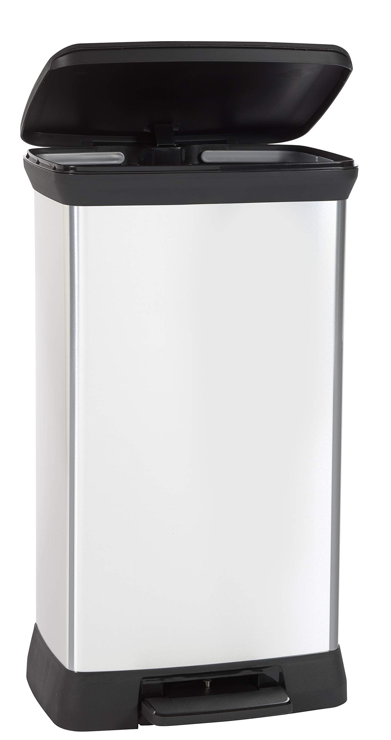 Curver Metal Effect 70% Recycled Kitchen Pedal Touch Deco Bin 50 Litres - Silver