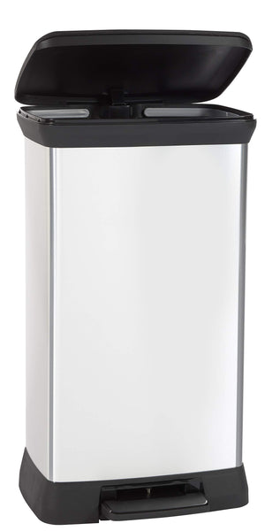 Curver Metal Effect 70% Recycled Kitchen Pedal Touch Deco Bin 50 Litres - Silver