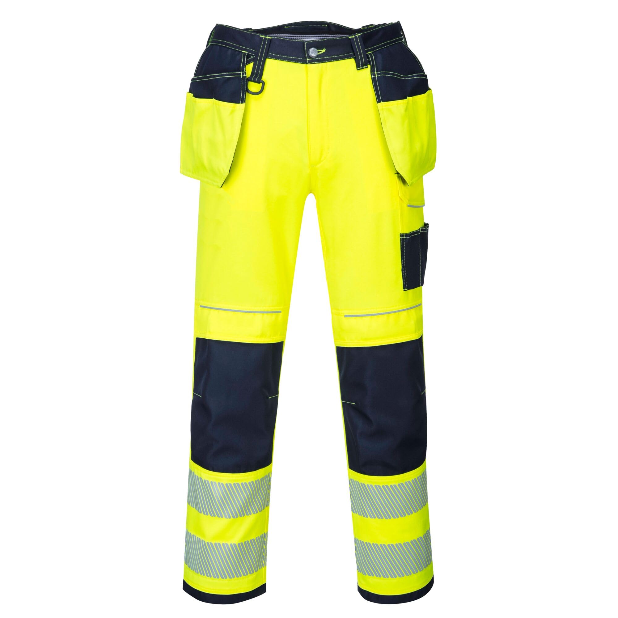 Portwest T501 Mens PW3 Hi Vis Work Trousers - Holster Pocket Workwear Safety Construction Trousers Orange/Black, 34