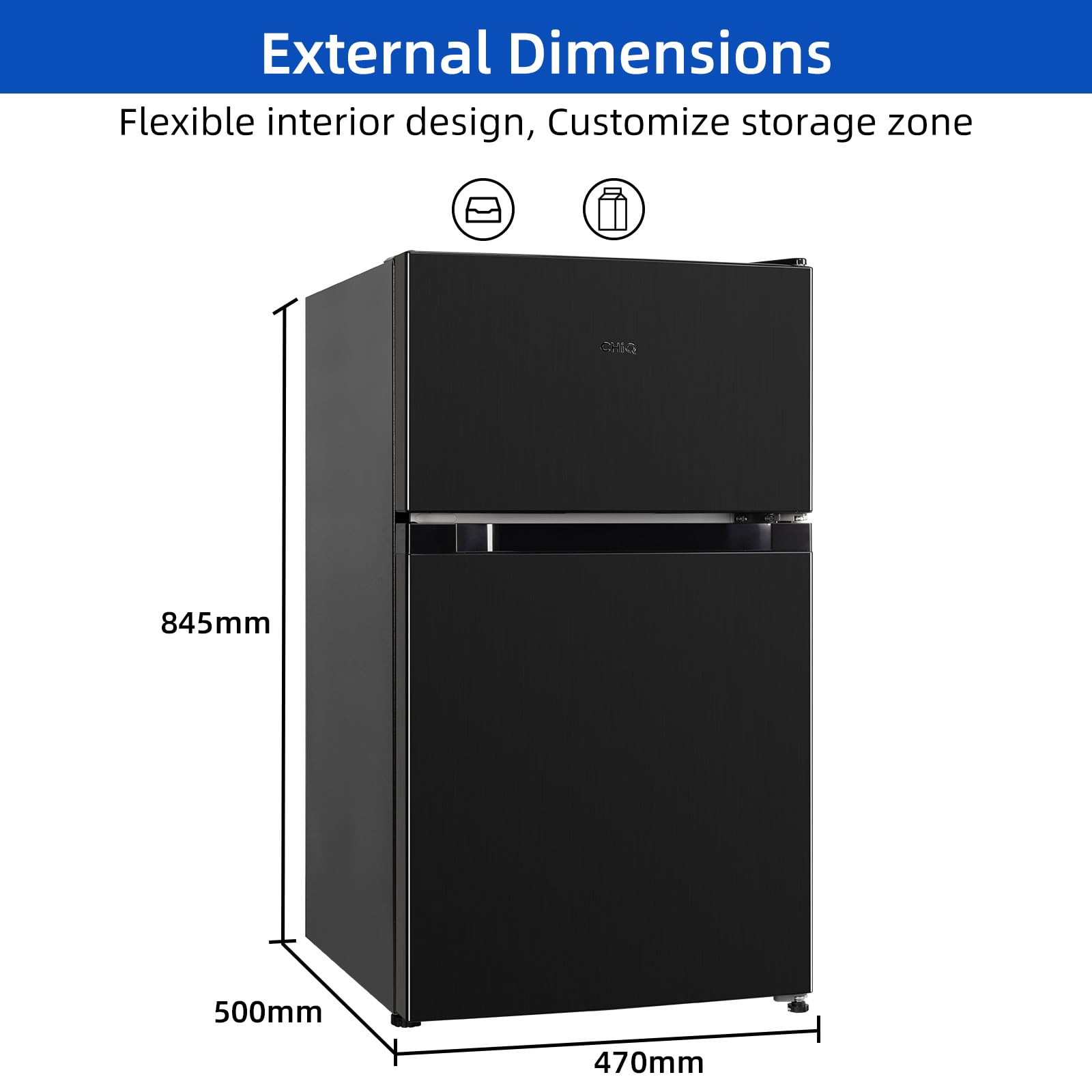 CHiQ FBM157L4EU, Fridge Freezer, 157L, 70/30, 12-Year Compressor Service, Low Frost, E, 39 dB, 48cm Wide 144cm Tall, Black