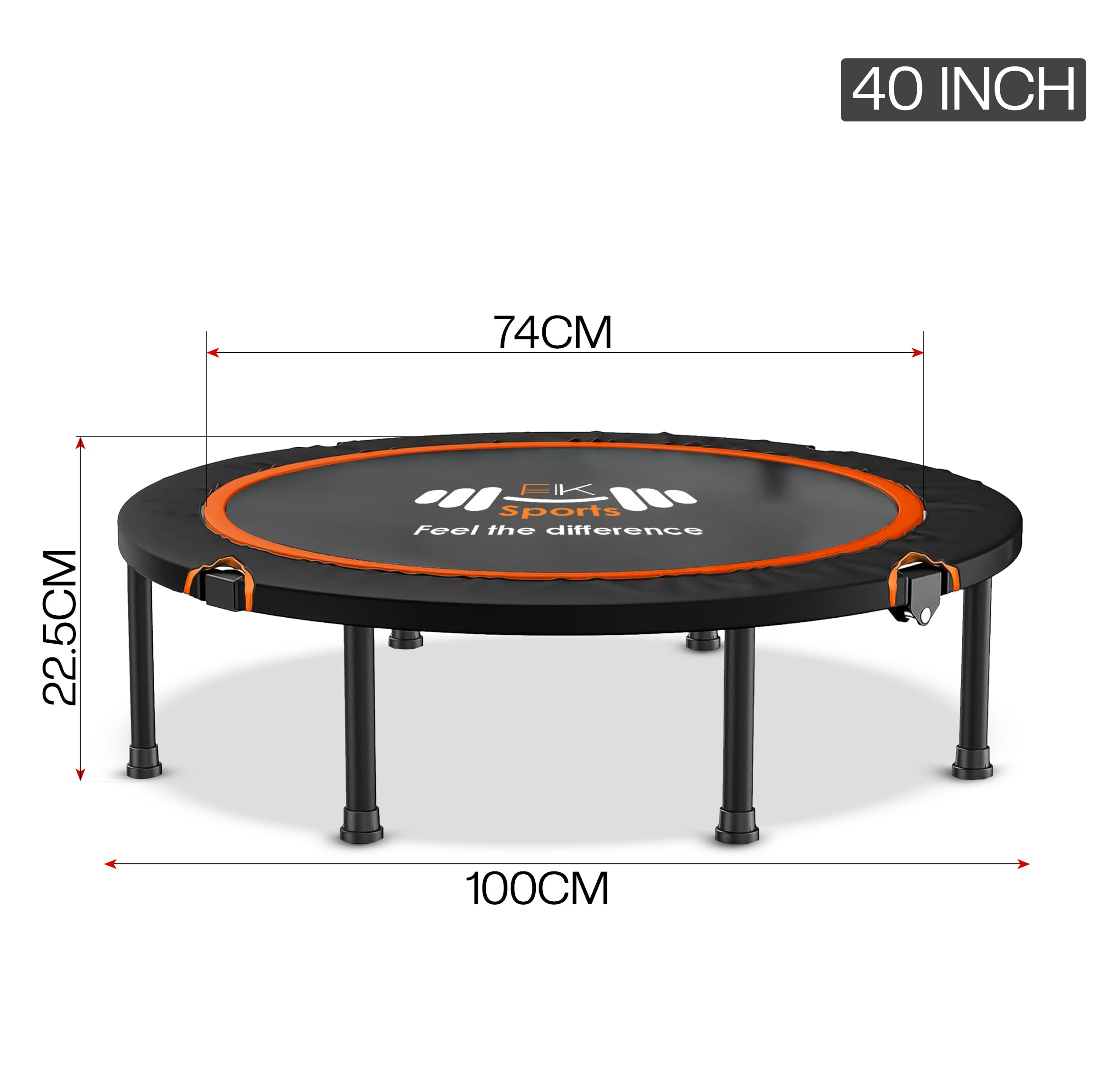 FK Sports Foldable Fitness Rebounder Trampolines, 40" Foldable Mini Trampoline, Round Mini Fitness Trampoline a indoor trampoline (40" without T bar