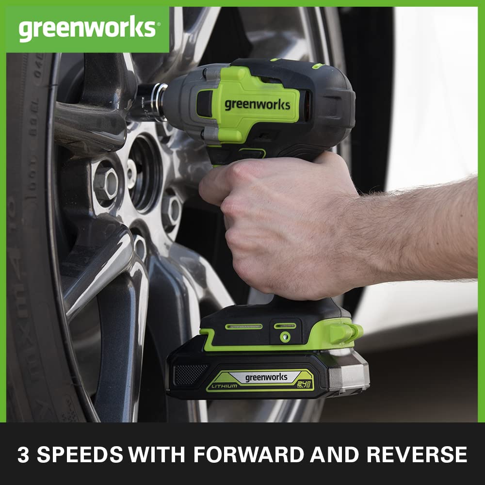Greenworks GD24ID3 Cordless Impact Drill Driver with Brushless Motor, 2800rpm, 4000ipm, 300Nm Torque 1/4" Hex Chuck WITHOUT 24V Battery & Charger, 3 Year Guarantee