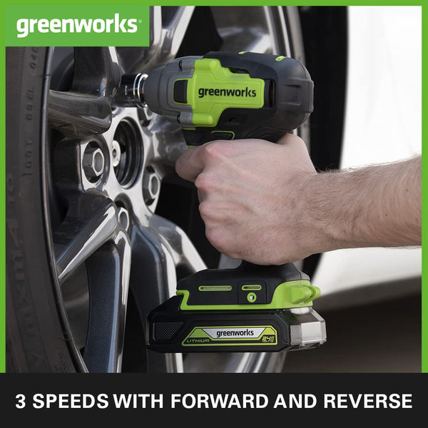 Greenworks GD24ID3 Cordless Impact Drill Driver with Brushless Motor, 2800rpm, 4000ipm, 300Nm Torque 1/4" Hex Chuck WITHOUT 24V Battery & Charger, 3 Year Guarantee