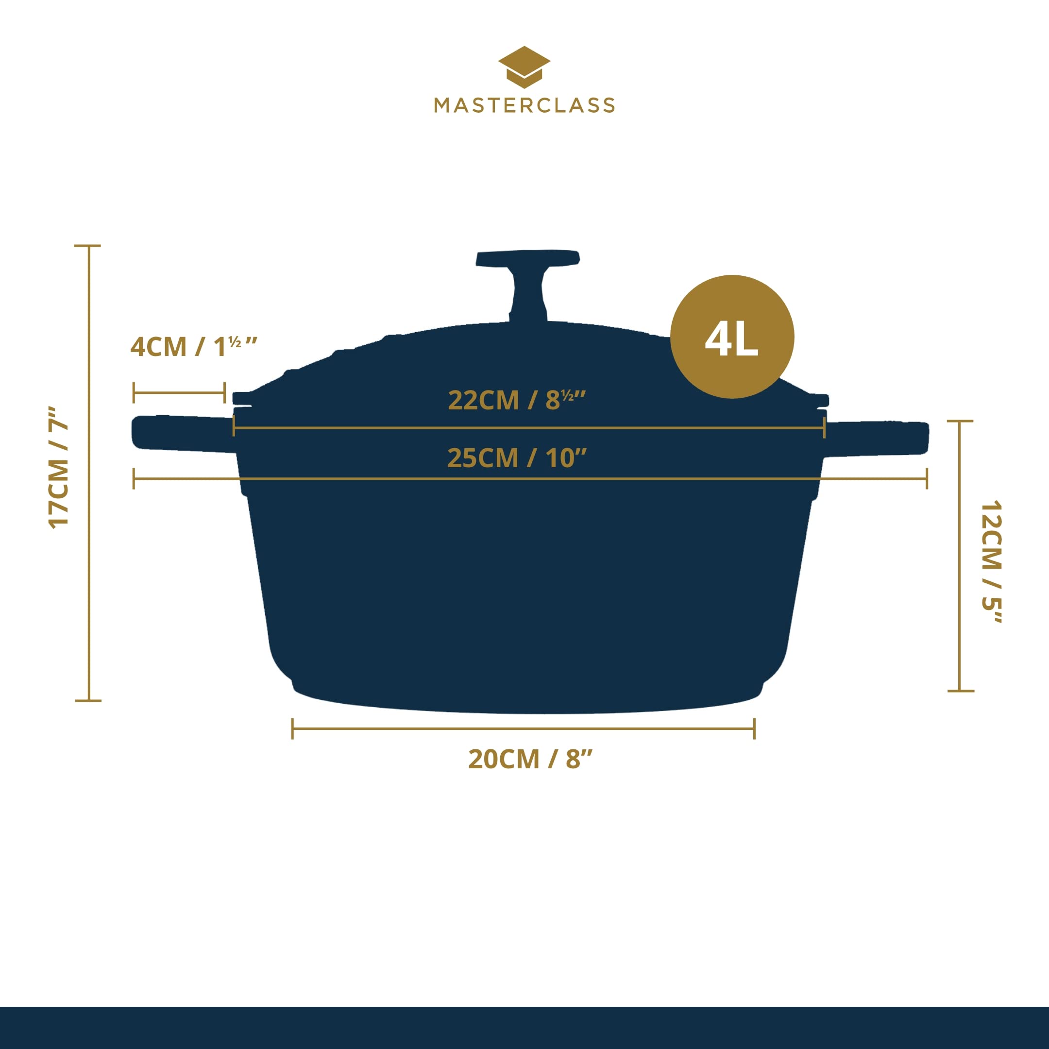 MasterClass Casserole Dish With Lid, Medium 4L/24 cm, Lightweight Cast Aluminium, Induction Hob And Oven Safe, Black