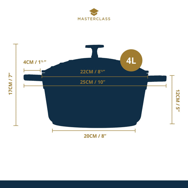 MasterClass Casserole Dish With Lid, Medium 4L/24 cm, Lightweight Cast Aluminium, Induction Hob And Oven Safe, Black