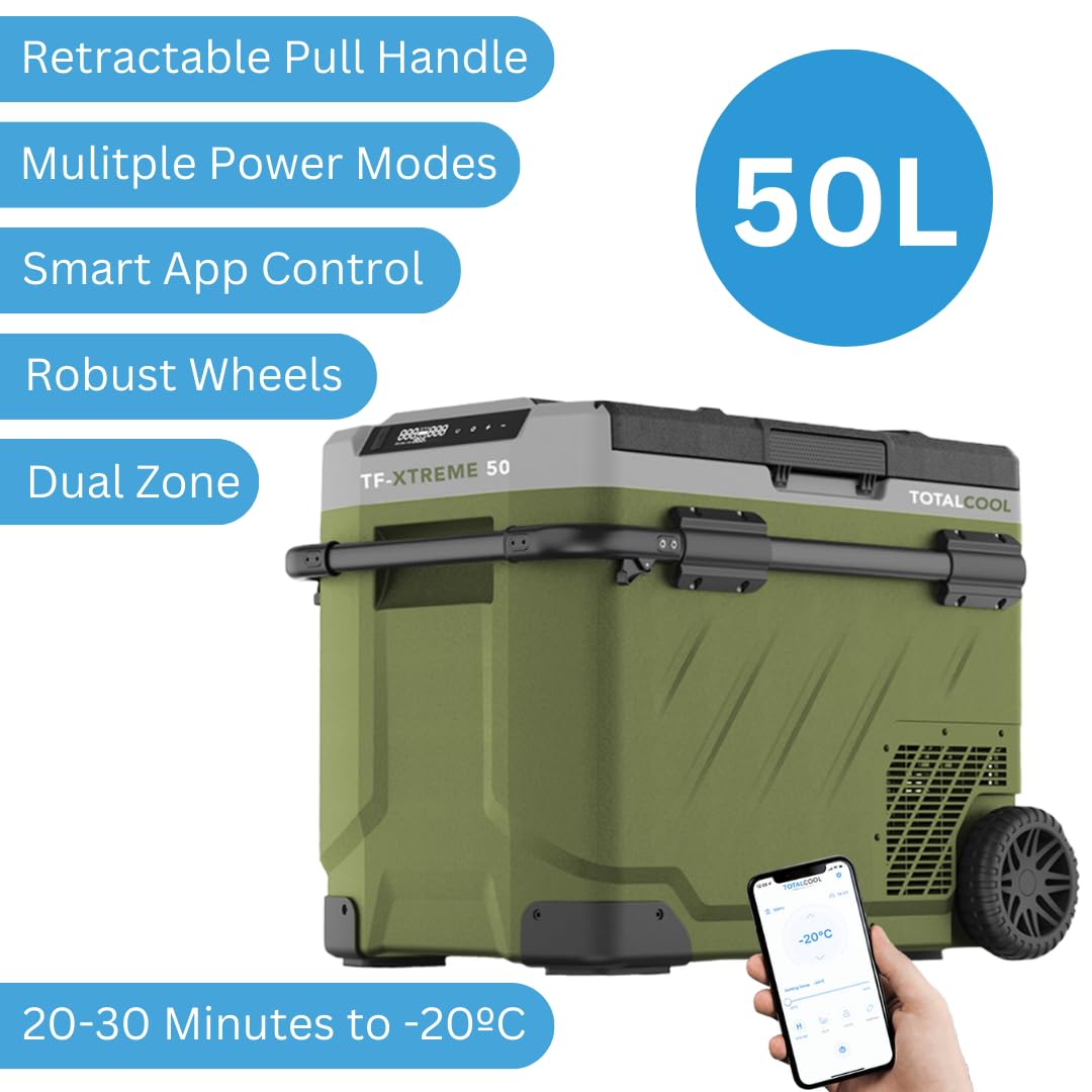 TF-XTREME Portable Refrigerator Fridge Freezer - 12V Electric Car Fridge Cooler for Camping - Motorhome Cool Box 24V Off-Grid Fishing Picnic Van Coolbox Green 50L