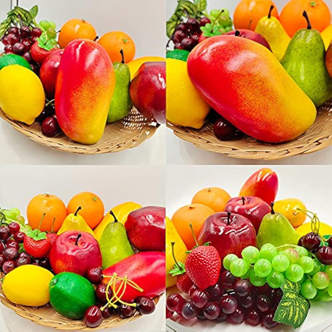 17 Pcs Fake Fruit, Simulation Fruit Props for Photography, Display, Lifelike Realistic Artificial Fake Fruits Home Decor Craft Fruit Set Fake Lemon Fake Grape Strawberry