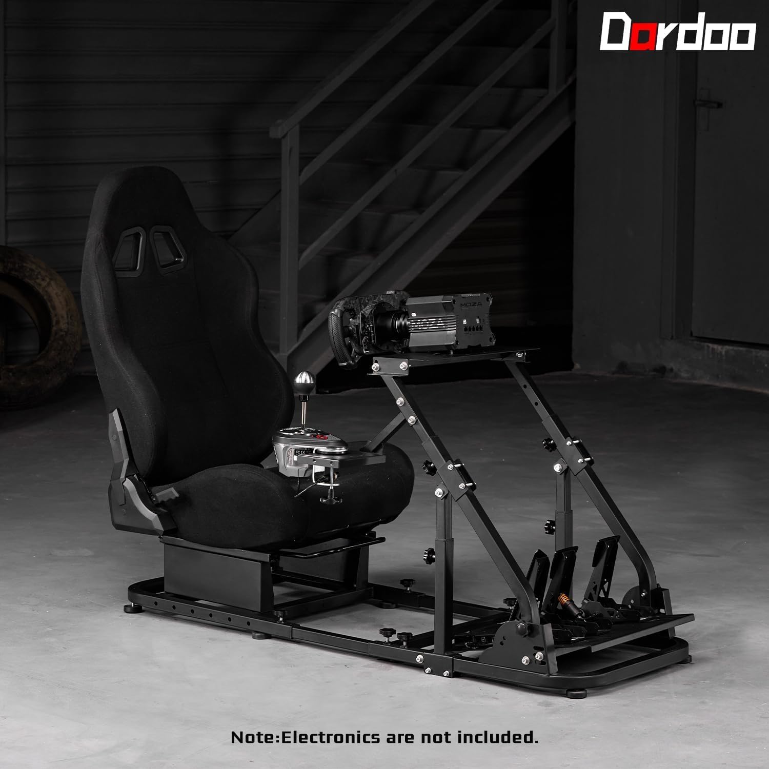 Dardoo Stable Racing Simulator Cockpit with Black Game Seat Fits for Logitech/Thrustmaster/Fanatec G29 G920 G923 T150, Steering Wheel Stand with Reinforcement Bars, Not Included Steering Wheel & Pedal