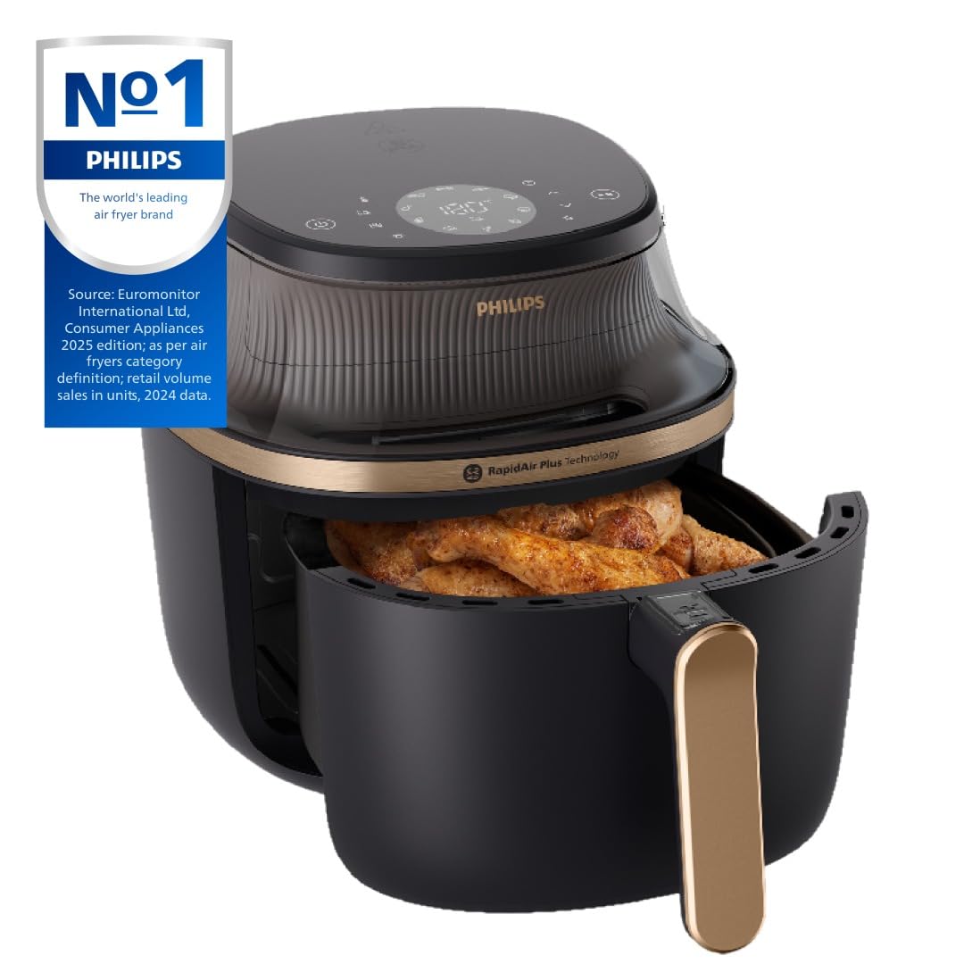 Philips Airfryer 3000 Series 7.2L, Cooking Window, 16-in-1 Airfryer, RapidAir Plus Technology, Fat Removal, HomeID Recipe App, Easy to Clean (NA342/09)