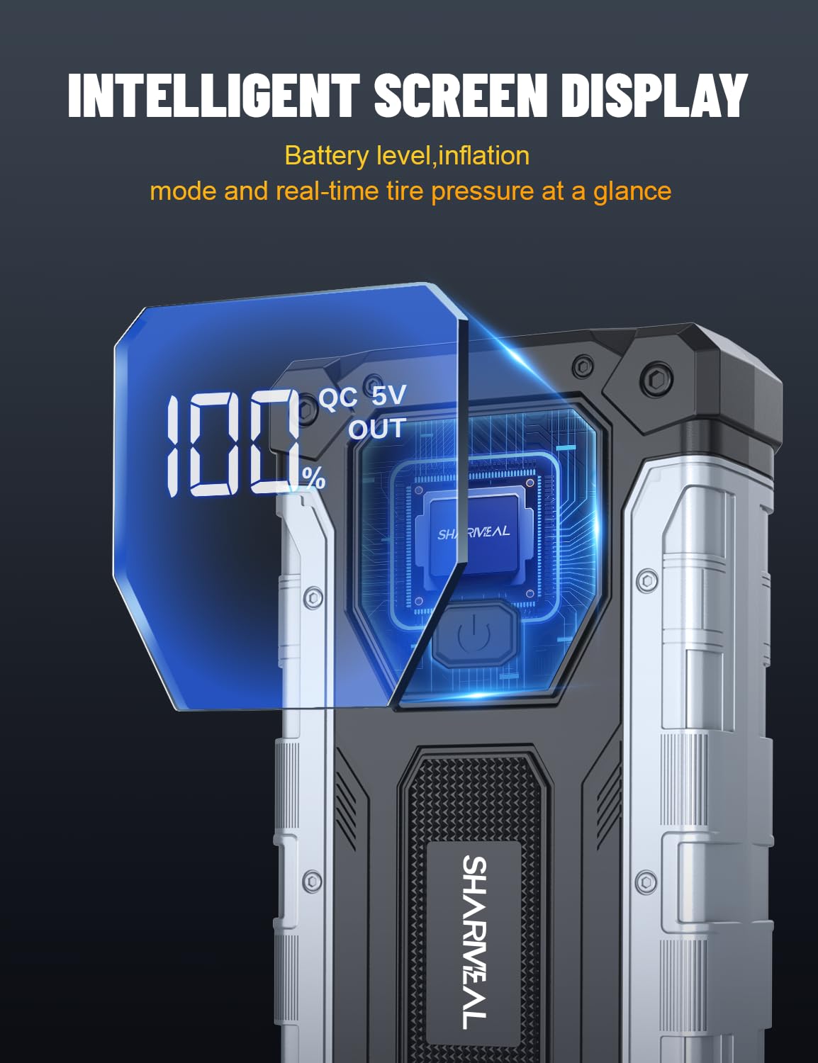 SHARMEAL 6000A Portable Car Battery Booster (all Gas/10L Diesel), Jump Starter Power Pack with 150PSI Air Compressor, 12V Car Jump Starter Power Bank with Jump Leads, LCD Screen, Emergency Light