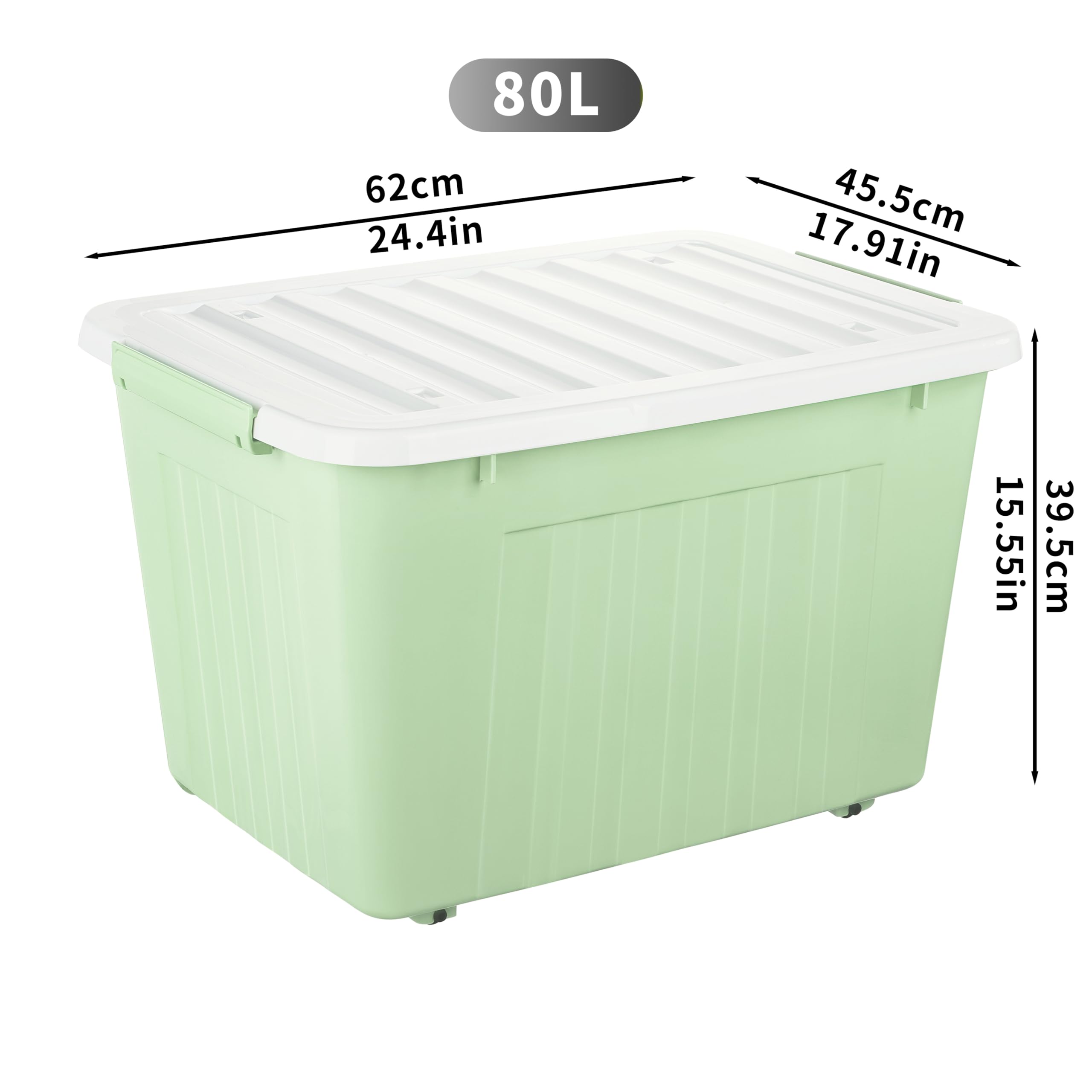 Cetomo 80L*3 Storage Boxes with Wheels, Plastic Storage Box with Lid, Latching Buckles, Click Closure, Stackable, Nesting, Durable Organizer for Home
