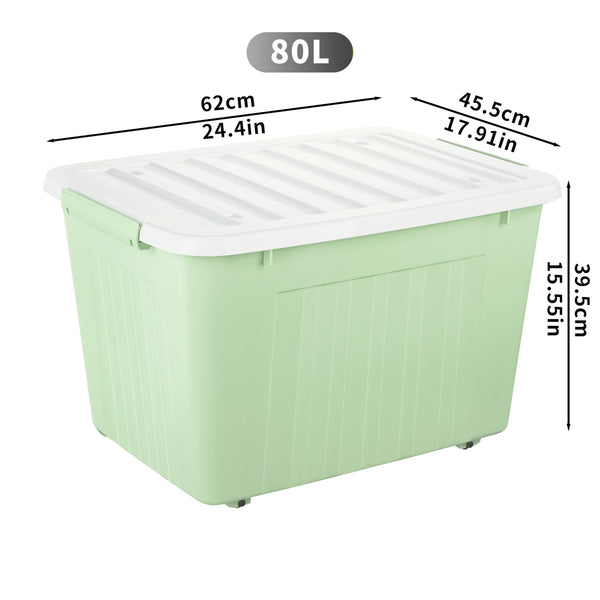 Cetomo 80L*3 Storage Boxes with Wheels, Plastic Storage Box with Lid, Latching Buckles, Click Closure, Stackable, Nesting, Durable Organizer for Home