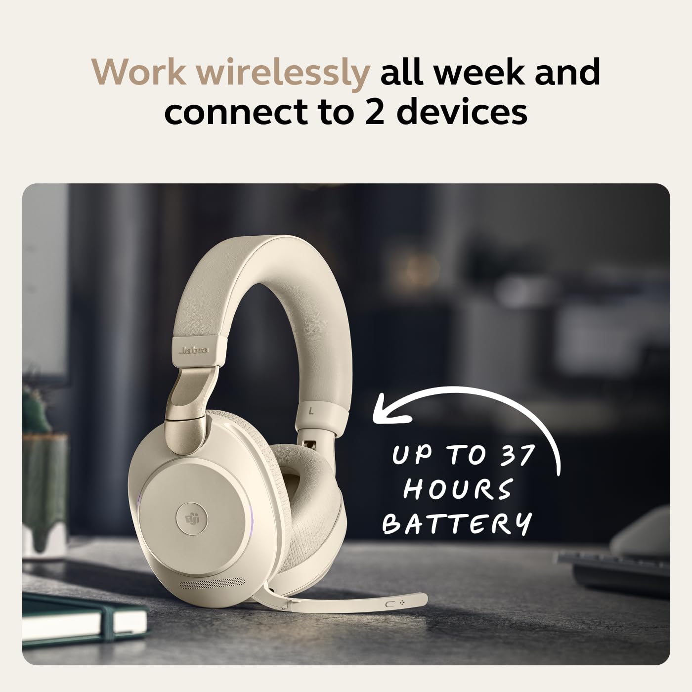 Jabra Evolve2 85 Wireless PC Headset – Noise Cancelling UC Certified Stereo Headphones With Long-Lasting Battery – USB-C Bluetooth Adapter – Black