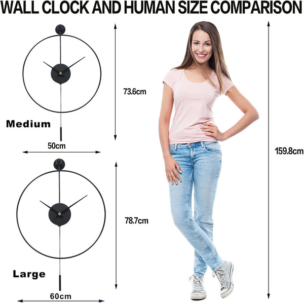 Classical Large Decorative Wall Clock with Pendulum, Modern Non-Ticking Silent Metal Wall Clocks for Living Room, Bedroom, Study, Office,20??