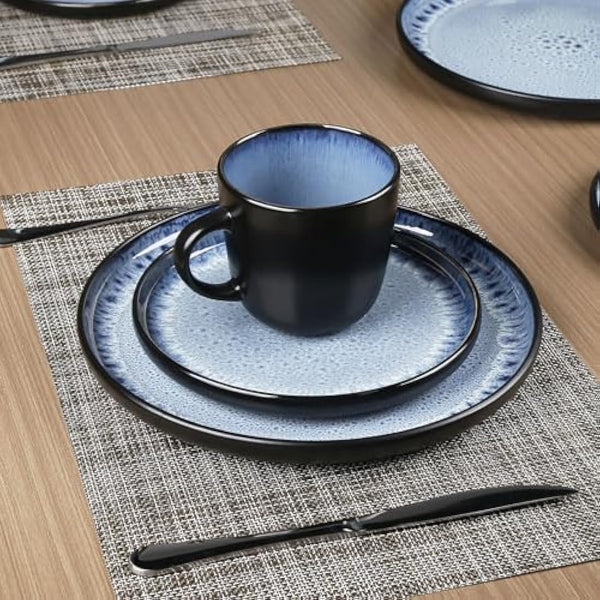 Greentainer Handmade Stoneware Dinnerware Set, Ocean Blue Dinner Set, 16-Piece Dinner Service Set with Dinner Plate, Dessert Plate, Bowl and Mug, Dishwasher & Microwave Safe, Service for 4