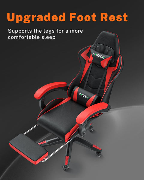 bigzzia RGB Gaming Chair with LED Lights and Ergonomic Computer Chair Reclining PU Leather High Back Video Game Chair with Headrest Adjustable Lumbar Support Linkage Armrest for Adults (Black/Grey)