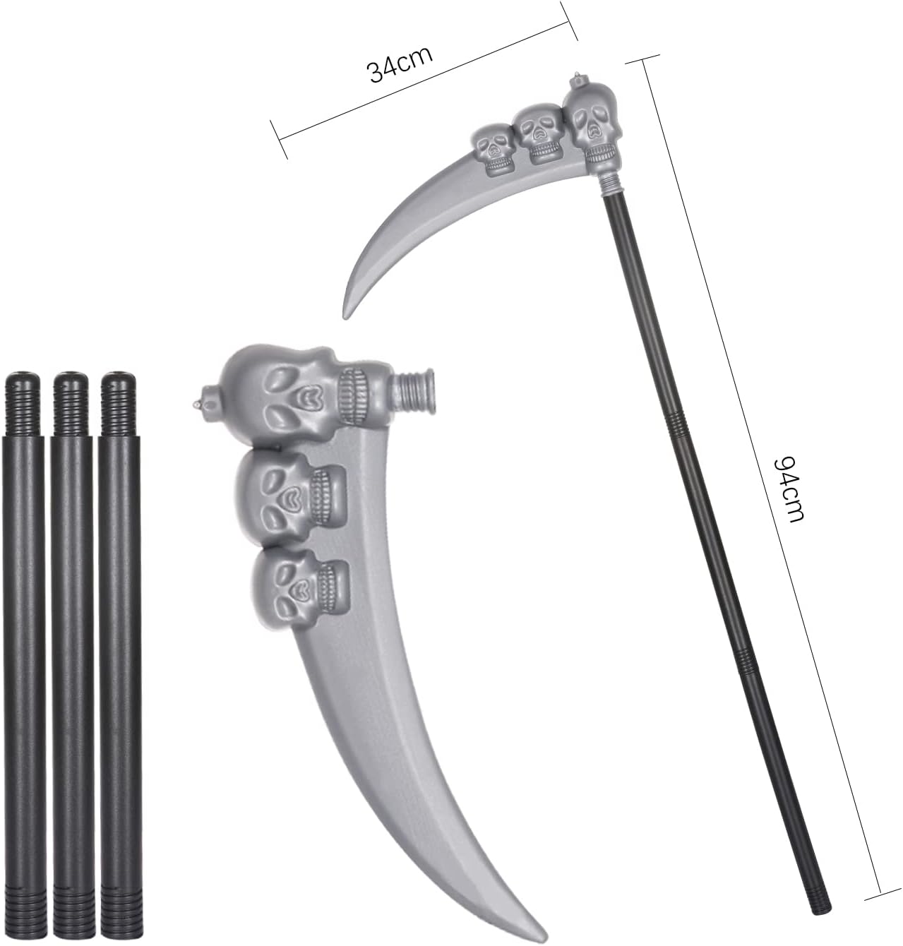 BILLMOSS Halloween Grim Reaper Costume - Hooded Cloak Velvet Black Cloak with Scythe Skull Mask Skeleton Gloves Grim Reaper Party Costumes for Kids