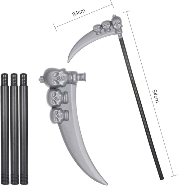 BILLMOSS Halloween Grim Reaper Costume - Hooded Cloak Velvet Black Cloak with Scythe Skull Mask Skeleton Gloves Grim Reaper Party Costumes for Kids