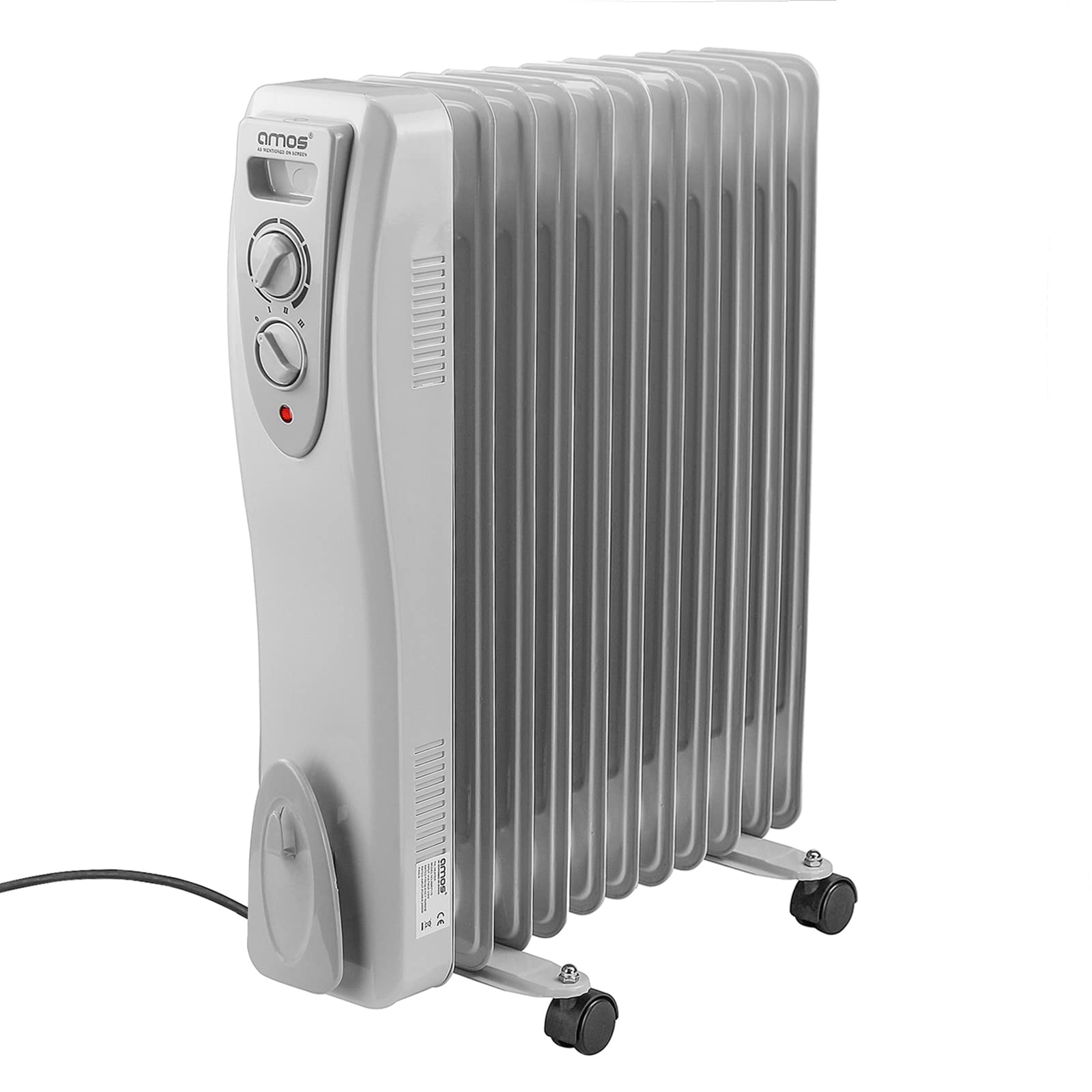 AMOS 1500W Electric Oil Filled Radiator Heater 7-Fin Portable Thermostat Heating Appliance with 3 Heat Settings, Safety Shut Off, and Power Indicator Light