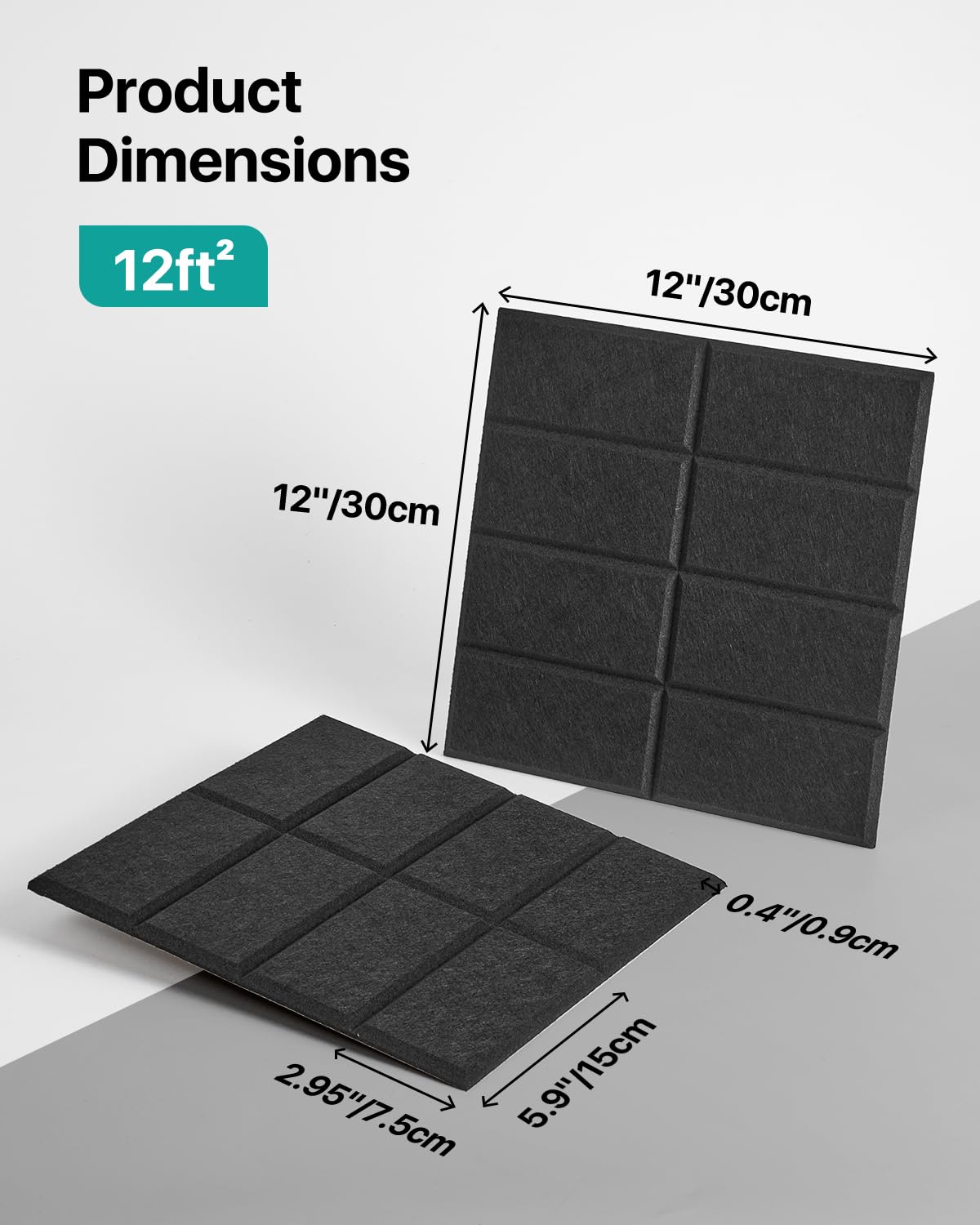 Soundsbay Soundproofing Panels, 12 Pack Acoustic Wall Panels Self-adhesive, 30x30x0.9cm Acoustic Panels for Walls, Ceiling, Home Office