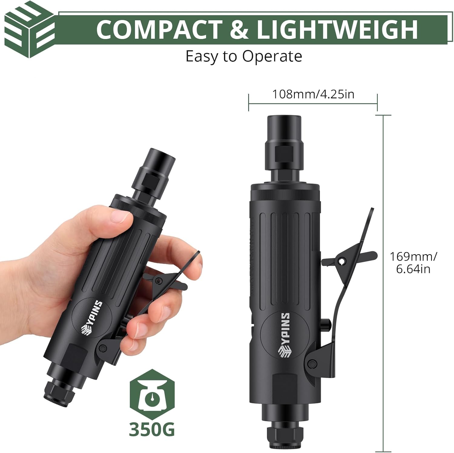 EYPINS Pneumatic Mini Air Die Grinder 1/4" & 1/8" - 25000RPM High-Speed Straight Grinding Tool with Safety Lock, Grinding Stones Kit for Metal, Wood, Plastic Polishing, Grinding & Rust Removal
