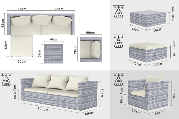 bigzzia Rattan Garden Furniture Set, 4 piece Patio Rattan furniture sofa Weaving Wicker includes 2 Armchairs,1 Double seat Sofa and 1 table (Black)