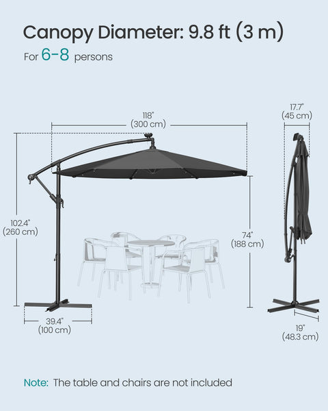 SONGMICS Cantilever Garden Parasol with Solar-Powered LED Lights, 3 m Banana Patio Umbrella with Base, Crank for Opening Closing, Sunshade with Protection UPF 50+, Beige GPU118M01